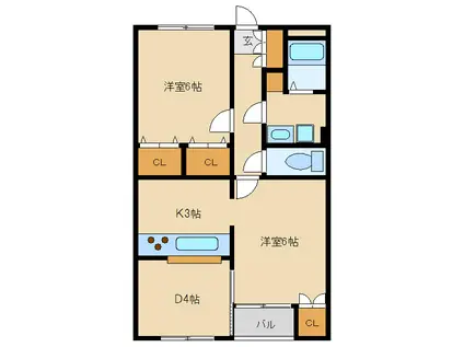 ショコラ(2DK/1階)の間取り写真