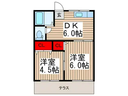 清水ハイツ(2DK/1階)の間取り写真