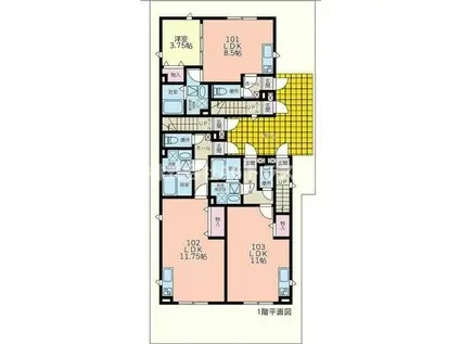 パルモア東大宮(ワンルーム/1階)の間取り写真