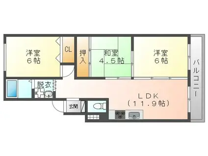 ニューエクセル武庫之荘(3LDK/4階)の間取り写真