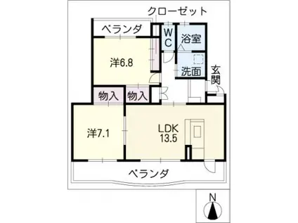 エスポワール弐(2LDK/2階)の間取り写真
