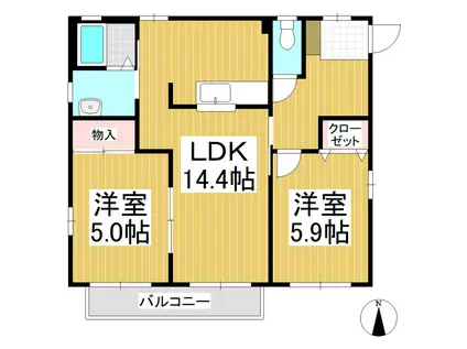 ディアスみよしB(2LDK/1階)の間取り写真