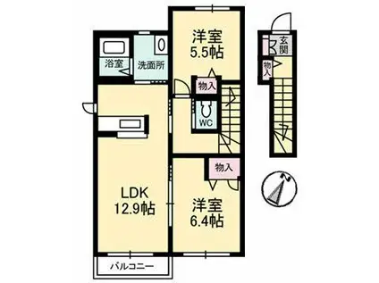 コーポカノン A(2LDK/2階)の間取り写真