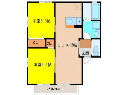 ル・ソレイユ(2LDK/2階)の間取り写真