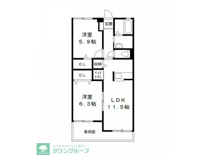 グリーンビレッジII(2LDK/1階)の間取り写真