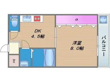 ドミール新深江(1DK/2階)の間取り写真