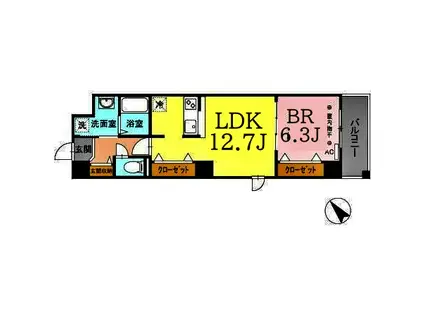 ノーブルヒルズ(1LDK/7階)の間取り写真