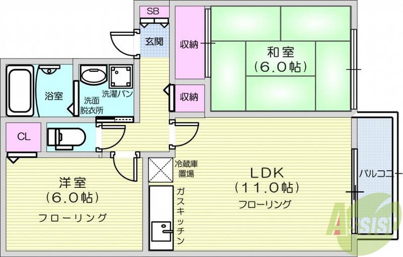 セジュール雷Ⅵ(2LDK/1階)の間取り写真