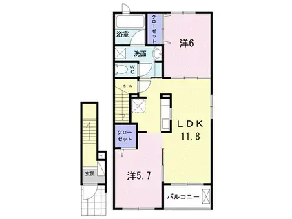 ハイツシェルティーB(2LDK/2階)の間取り写真
