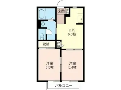 ヴューテラスA(2DK/2階)の間取り写真