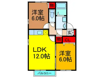 ロイヤル倉治 B棟(2LDK/1階)の間取り写真