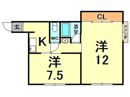 昇幸ハイツ(2K/1階)の間取り写真