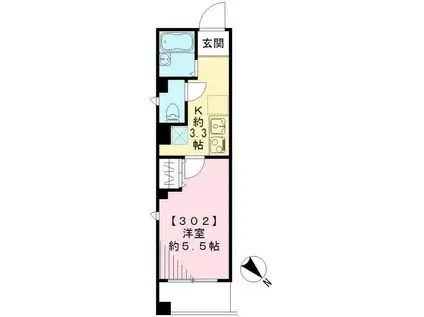 BELLE LUMIERE 薬師(1K/3階)の間取り写真