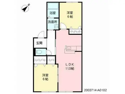 モンパルク上南部 (2LDK/1階)の間取り写真