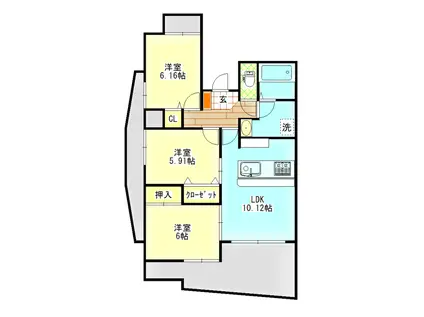 中央ハイツ海老塚(3LDK/3階)の間取り写真