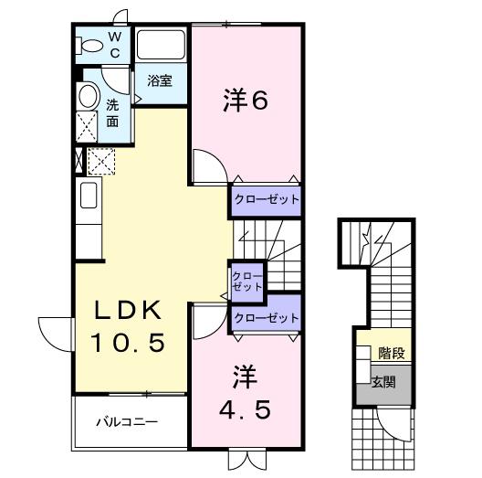 ノースエレガンス ハギオカ(2LDK/2階)の間取り写真