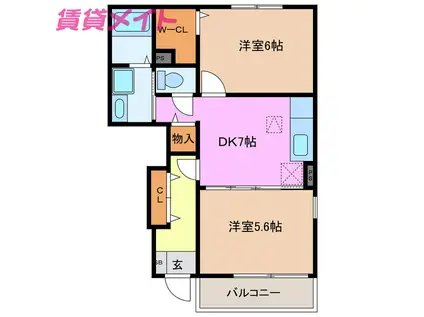 アクアヴァーレ II(2DK/1階)の間取り写真