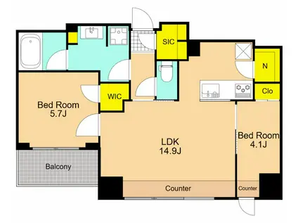 プライマル品川大井町(2LDK/8階)の間取り写真