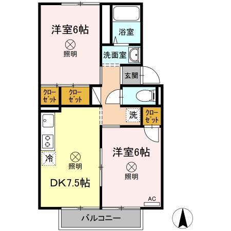 パレス宮前 A棟(2DK/2階)の間取り写真