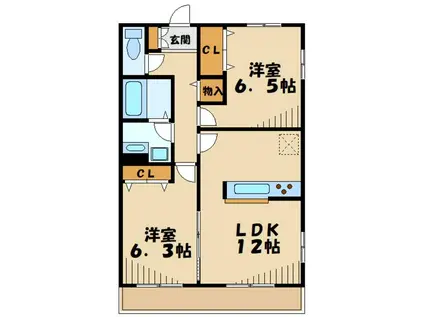 ヴィラカスタニエ(2LDK/1階)の間取り写真