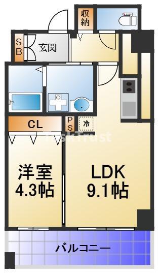 シャンテ与力町(1LDK/2階)の間取り写真
