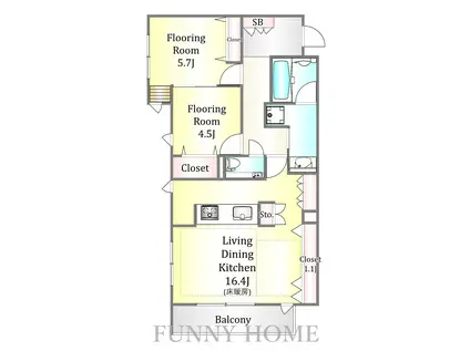 碑文谷5丁目メゾン(2LDK/2階)の間取り写真