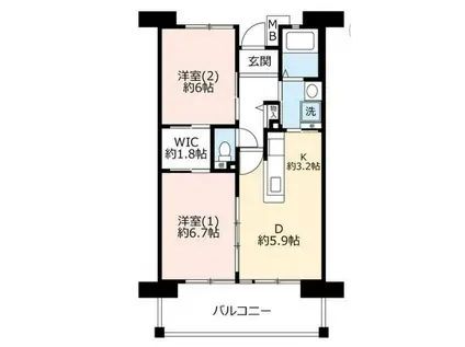 URグリーンヒルズ仁川 2号棟(2DK/6階)の間取り写真