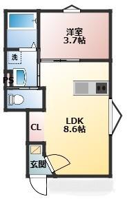 CASA PACIFICA 喜田村(1LDK/1階)の間取り写真