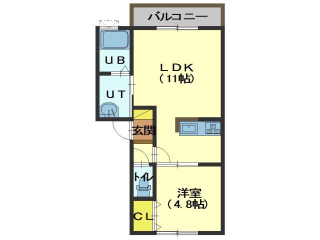 ラピスコート港(1LDK/2階)の間取り写真