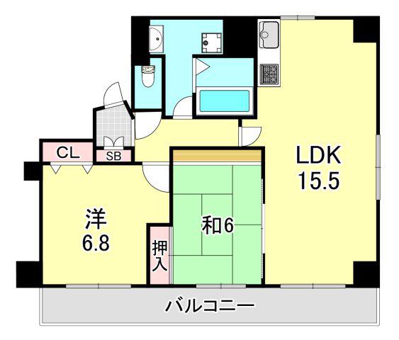 ハイツ本山(2LDK/12階)の間取り写真