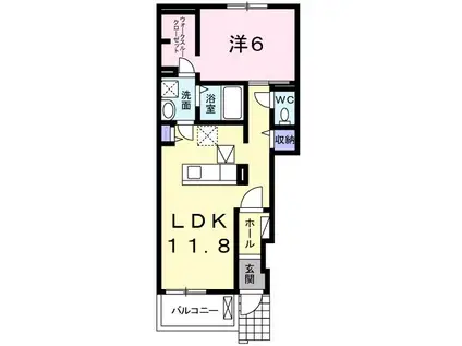 フェリス・ガート(1LDK/1階)の間取り写真