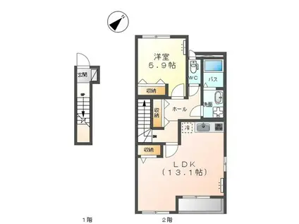 ボヌールあけぼの(1LDK/2階)の間取り写真