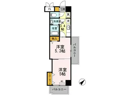 木下鉱産ビルII(2K/6階)の間取り写真