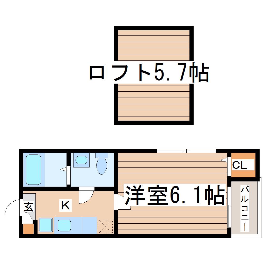 アルエット旭ヶ丘(1K/2階)の間取り写真