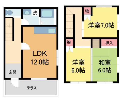 野上さくらハイツ(3LDK/1階)の間取り写真