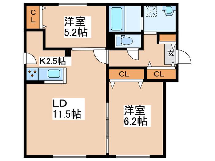GLACIA N32(2LDK/1階)の間取り写真