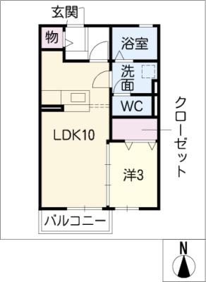 リビングタウン榎戸 C棟(1LDK/1階)の間取り写真