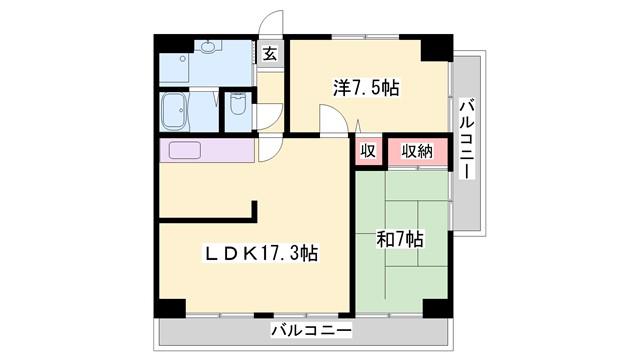 ハッピーライフ・フジ(2LDK/4階)の間取り写真