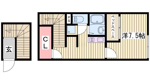 レオネクスト城見橋ハイツ(1K/1階)の間取り写真