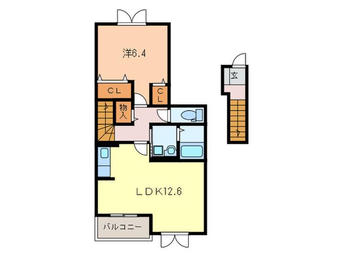 ラ・ルーノ1番館(1LDK/2階)の間取り写真