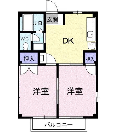 ドミール引野A(2DK/2階)の間取り写真
