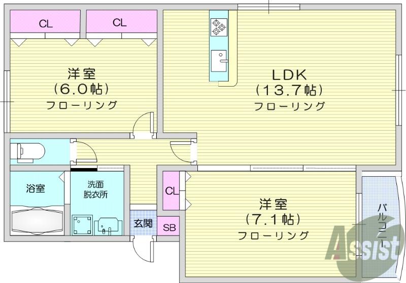 ボナール(2LDK/3階)の間取り写真