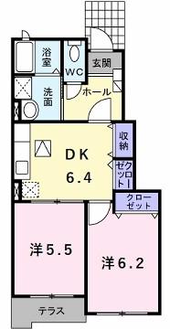 リジエール(2DK/1階)の間取り写真