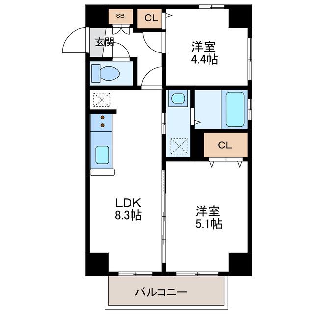 メゾン・ド・ヴィレ桑園(2LDK/5階)の間取り写真