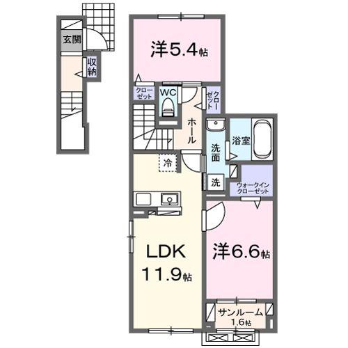 ハピラインふくい 森田駅 バス乗車時間:16分 最寄りバス停で下車 徒歩4分 3階建 築3年(2LDK/2階)の間取り写真