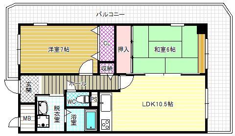 新栄プロパティー柏原(2LDK/6階)の間取り写真