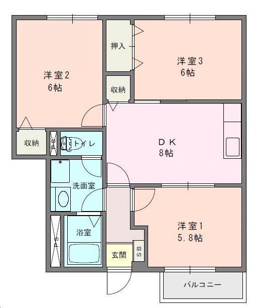 シャト-ブリアンI(3DK/1階)の間取り写真