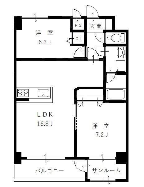 メゾンド一光(2LDK/10階)の間取り写真