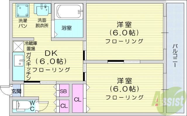 ハイネス支倉(2DK/1階)の間取り写真