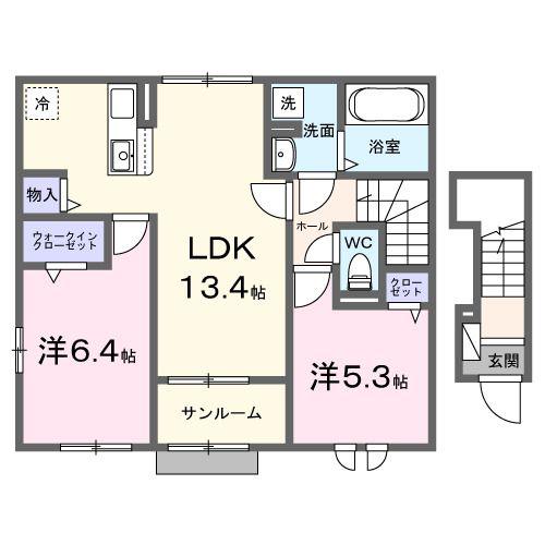 コンフィ(2LDK/2階)の間取り写真